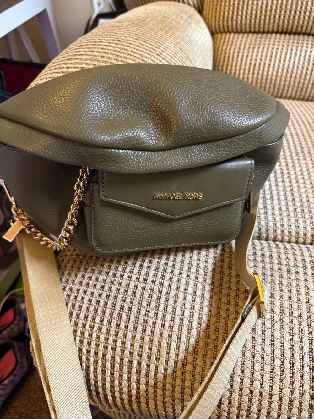 Michael Kors Olive Green Pebbled Leather Crossbody with Gold Hardware